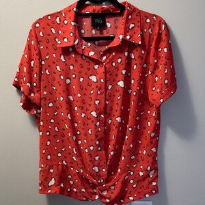 W5 Women's Red Button Down Leopard Shirt